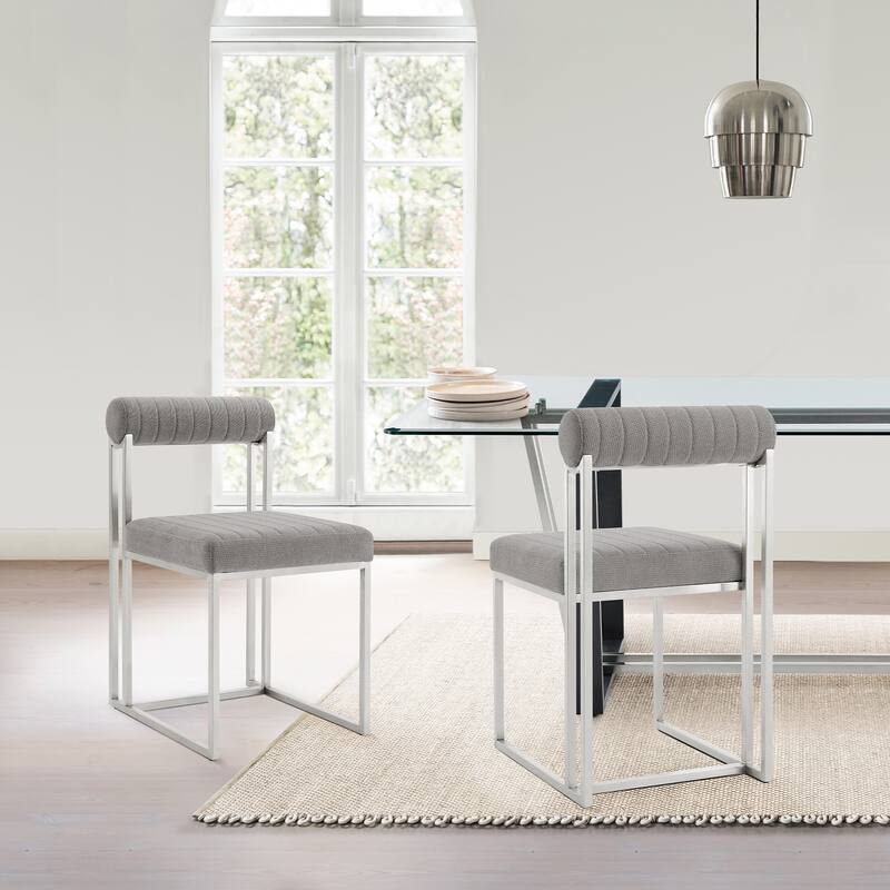Anastasia Modern Upholstered Metal Dining Chairs - Set of 2 - Light Gray & Stainless Steel