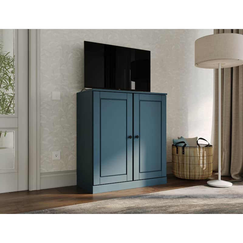 Palace Imports 100% Solid Wood TV Stand with Solid Doors for TVs up to 32" - Teal Blue