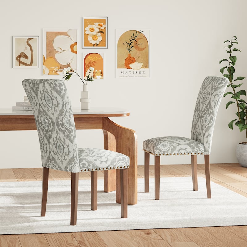 Upholstered Parsons Dining Chairs Set of 2/4/6, Fabric Dining Room Kitchen Side Chair with Nailhead Trim and Wood Legs