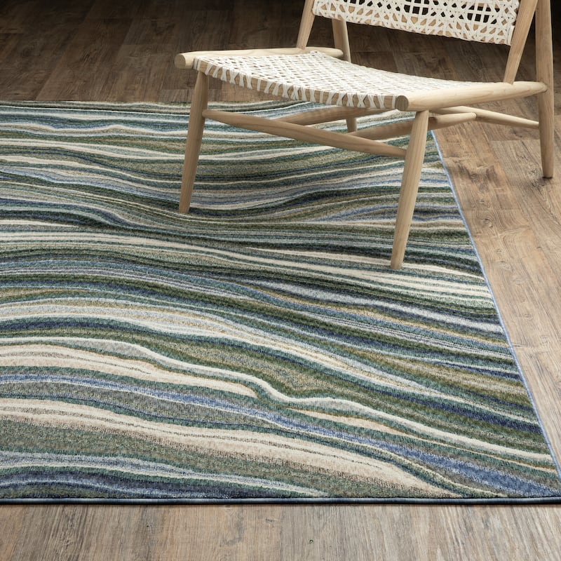Tobias Abstract Waves Green/ Blue Area Rug