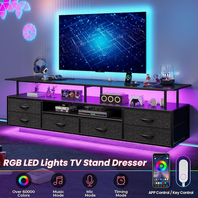 TV Stand 65 70 Inches TV LED Lights Power Outlets Storage Drawers