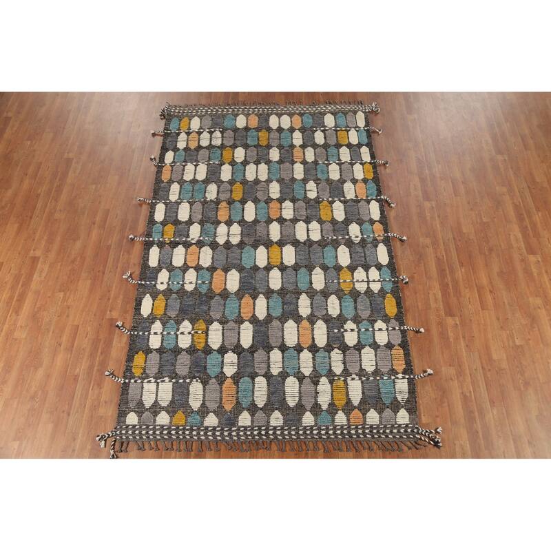 All-Over Geometric Moroccan Contemporary Area Rug Handmade Wool Carpet - 5'11"x 9'7"
