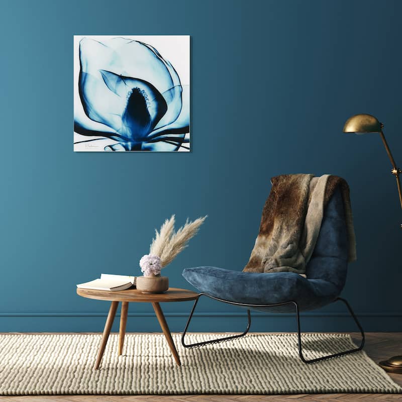 Empire Art Direct "Blue Magnolia x-ray" Frameless Floating Glass Panel Art - Blue