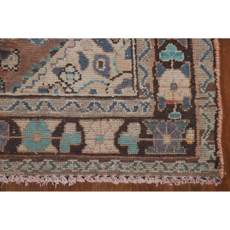 Hand Knotted Oriental 100% Wool Carpet Traditional Geometric Oranges & Rust Hamedan Runner Rug - 9' 1'' X 3' 3''