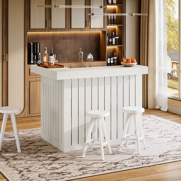 Home Bar Unit, Corner Liquor Bar Table with Storage Shelves & Wine