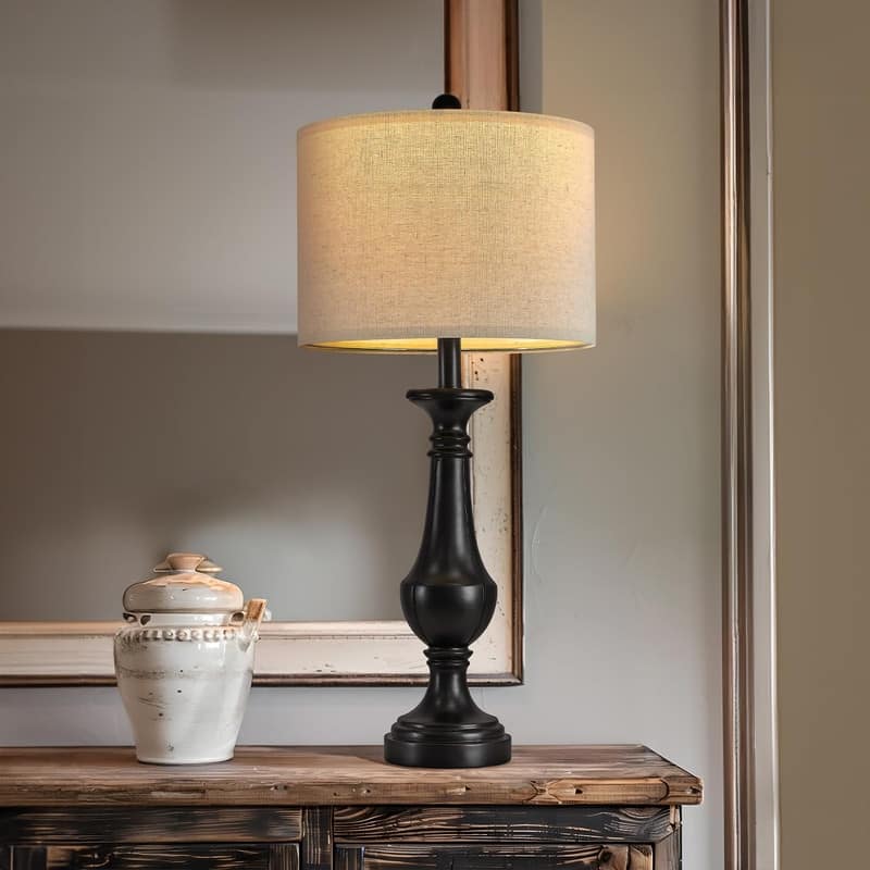 27.5" Farmhouse Table Lamp, Mid Century Tall Table Lamp - 1 Set - Black