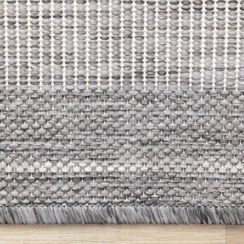 Jackson Collection - Grey Cream Border Checkerboard Indoor Outdoor Area Rug