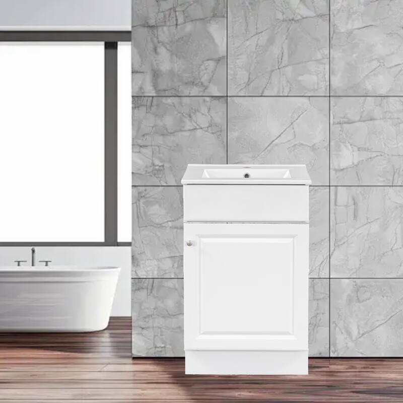 Compact 20" Freestanding Bathroom Vanity with Ceramic Sink, Soft-Close Door & Adjustable Shelf - White