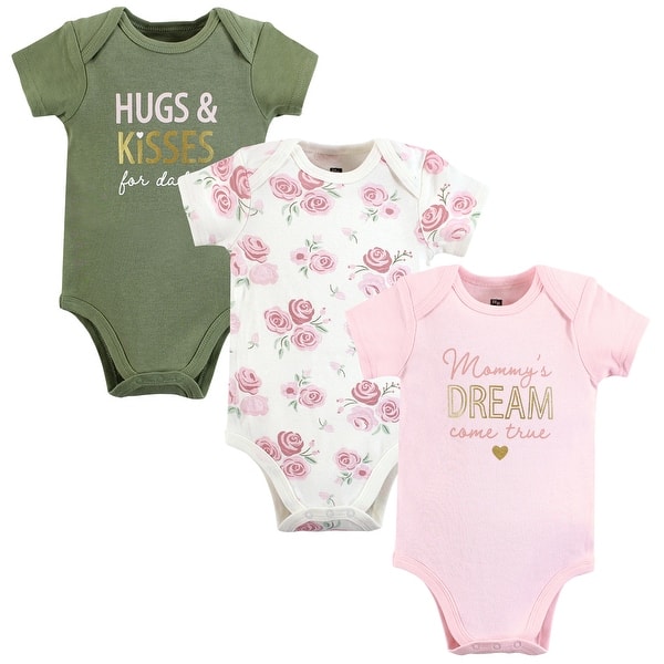 slide 1 of 1, Hudson Baby Infant Girl Cotton Bodysuits, Mom Dad Floral 0-3 Months - Mom Dad Floral