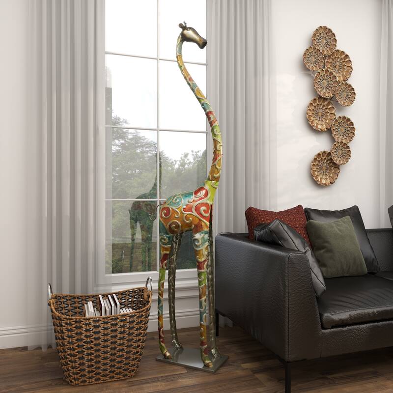 Vibrant Handmade Safari Animal Sculpture Collection - Wood or Metal Elephant & Giraffe for Indoor & Outdoor Decor
