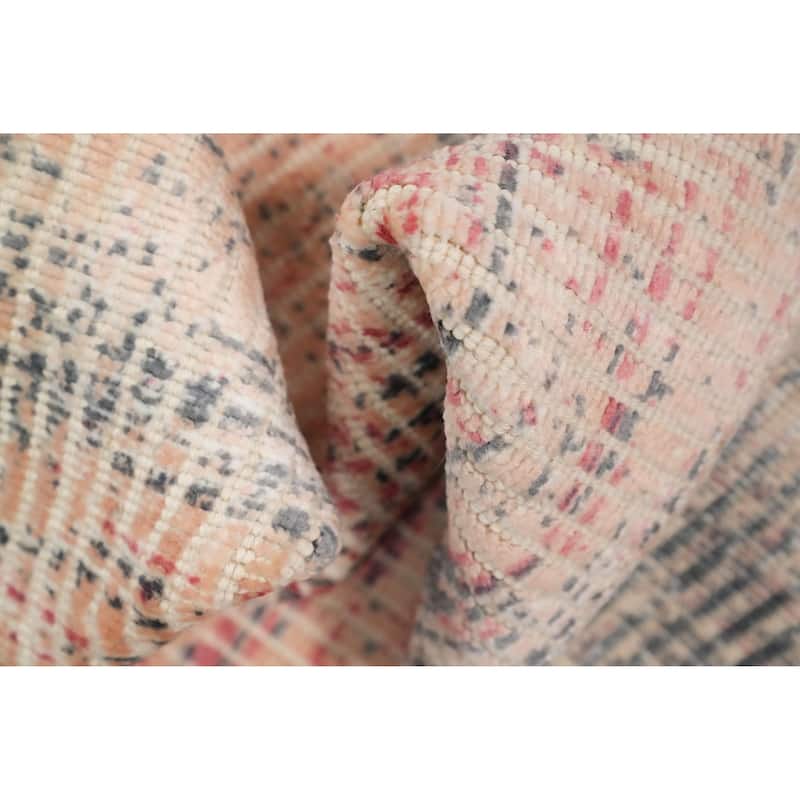 Hand Knotted Oriental Viscose Silk Carpet Modern All-Over Peach Abstract Area Rug - 4' 0'' X 2' 0''