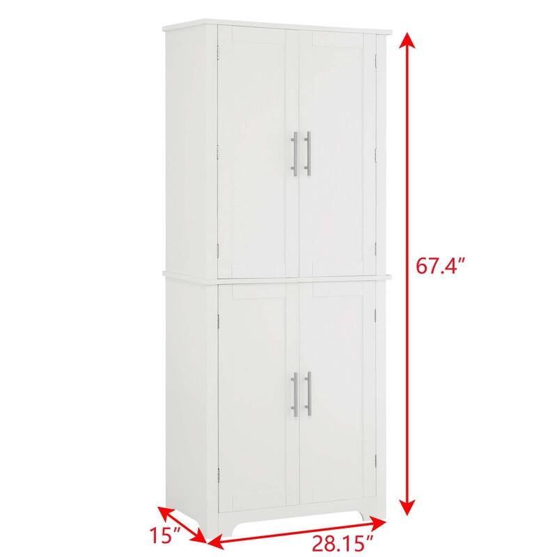 Freestanding White Kitchen Pantry Cabinet - 28.15" W x 15" D x 67.4"H
