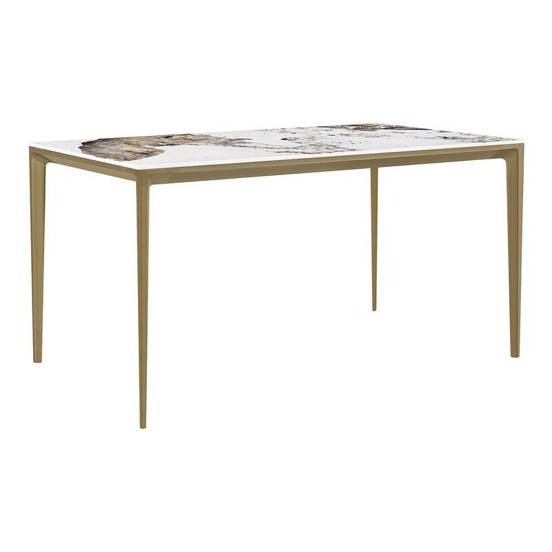Spruce & Spring Modern Pandora Sintered Stone Dining Table with Sculptural Bronze-Aluminum Base
