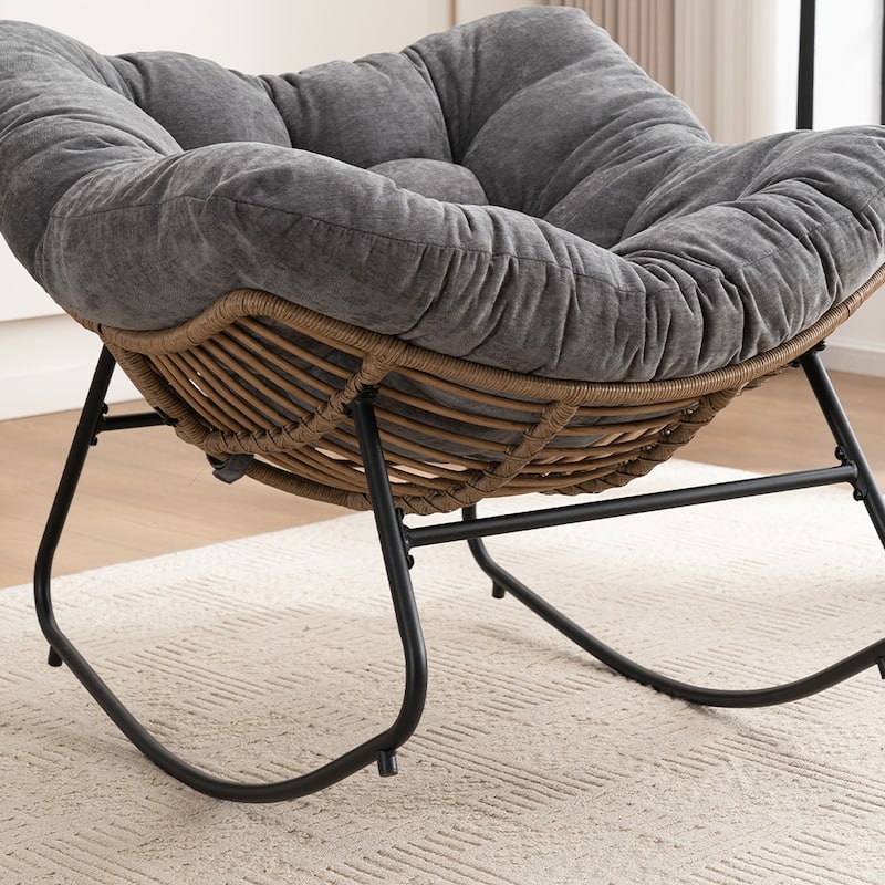 Wicker Rocking Chair Accent Chair with Ergonomic Design, Gentle Rocking Motion Lounge Chair for Living Room