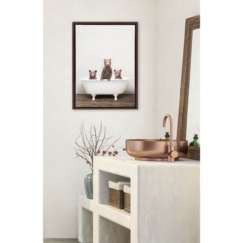 Kate and Laurel Sylvie Three Little Bears in Vintage Bathtub Framed Canvas by Amy Peterson