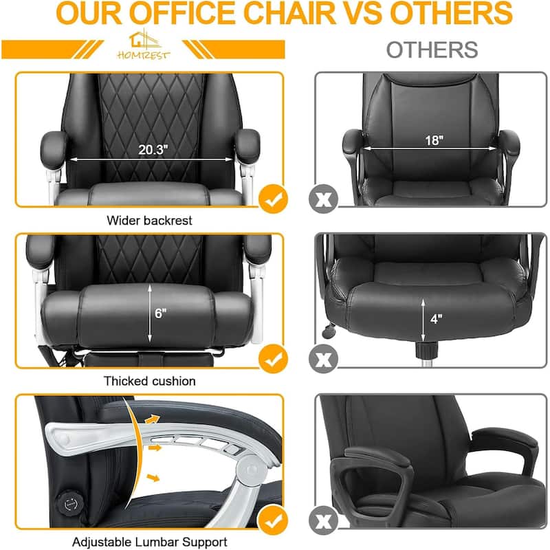 EROMMY Heated Massage Office Chair with Footrest, Ergonomic Reclining Desk Chair with Lumbar Support and Adjustable Height.