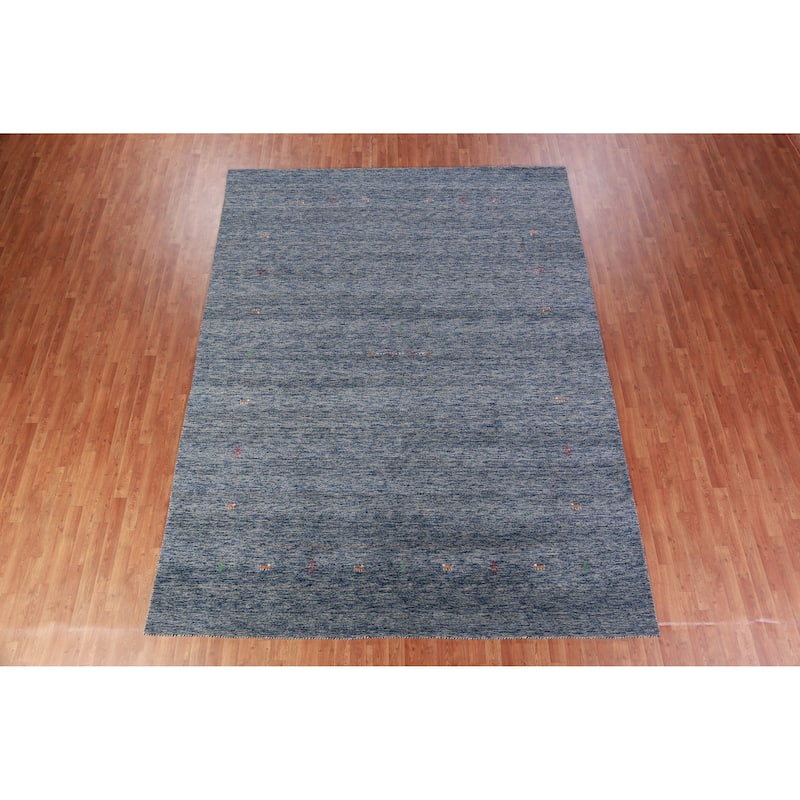 Blue Gabbeh Indian Area Rug Hand-Knotted Wool Carpet - 8'11" x 11'9"