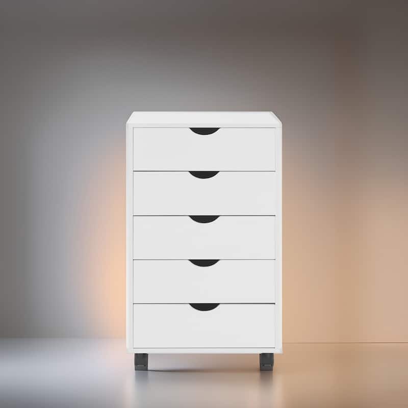 Portable 5-Drawer Wooden Cabinet with 360° Wheels, Smooth Pullout & Extra Top Storage