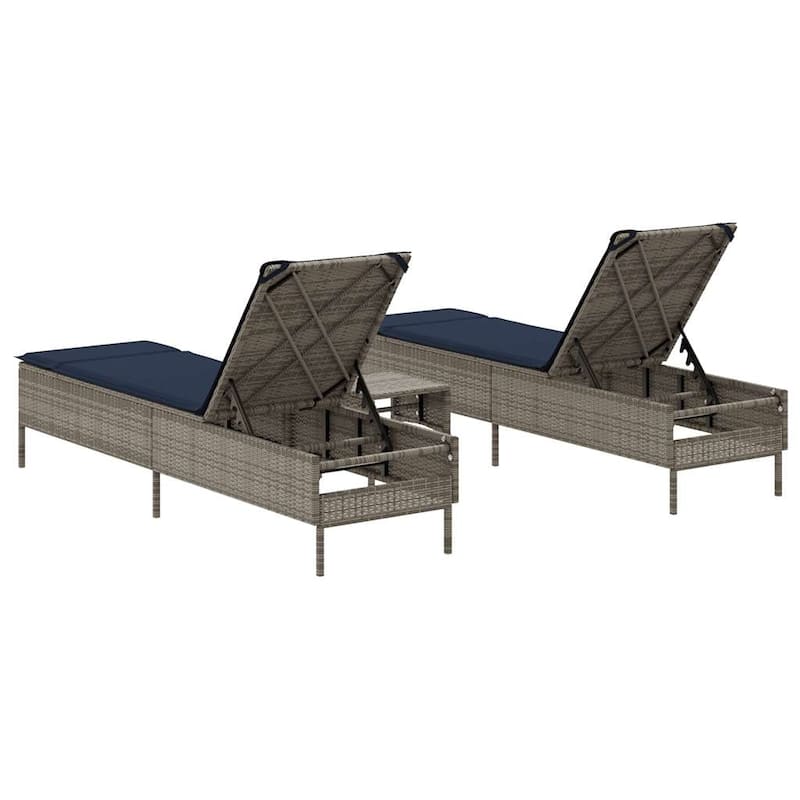 vidaXL Sun Lounger Set with Cushion Outdoor Chaise Lounge 3 Piece Poly Rattan