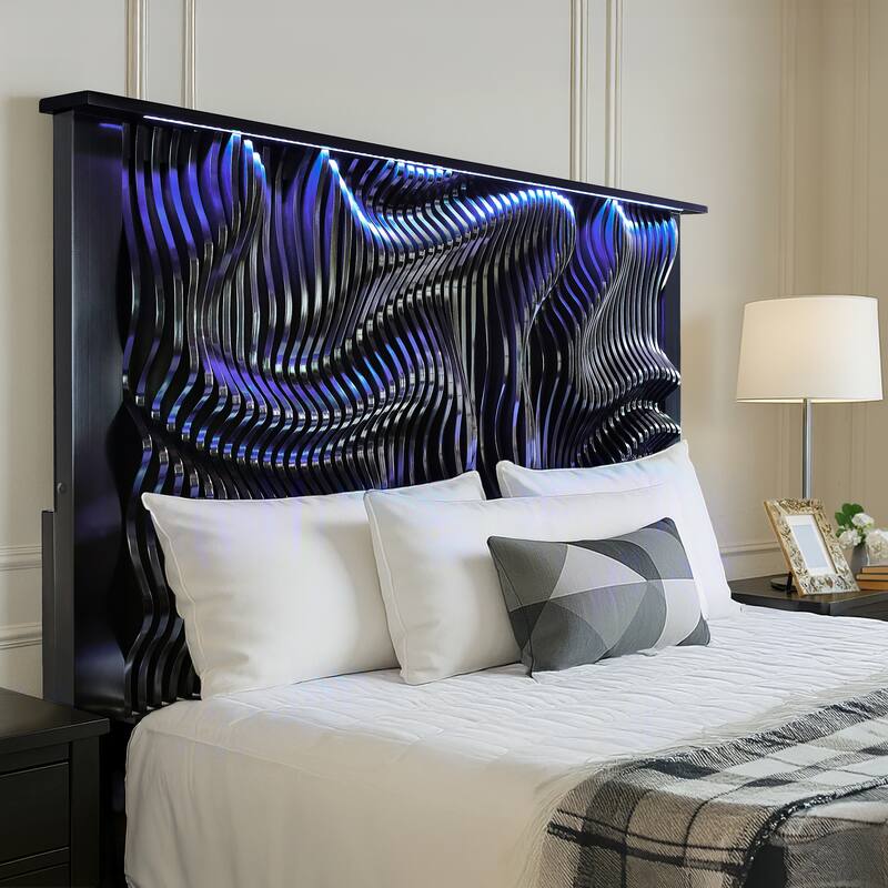 Bergen Wave Headboard with LED Lights Platform Bed by iNSPIRE Q Modern