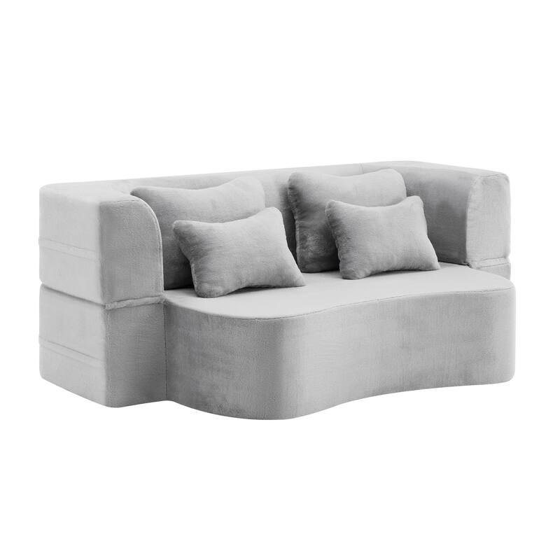 Foldable Loveseat Sofa Curved Futon Couch Convertible Queen Floor Bed