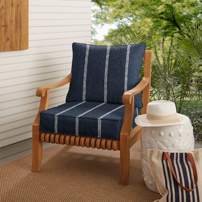 Sorra Home Sunbrella Outdoor Corded Deep Seating Pillow and Cushion Set - 22.5 in W x 22.5 in D x 5 in H - Lengthen Indigo