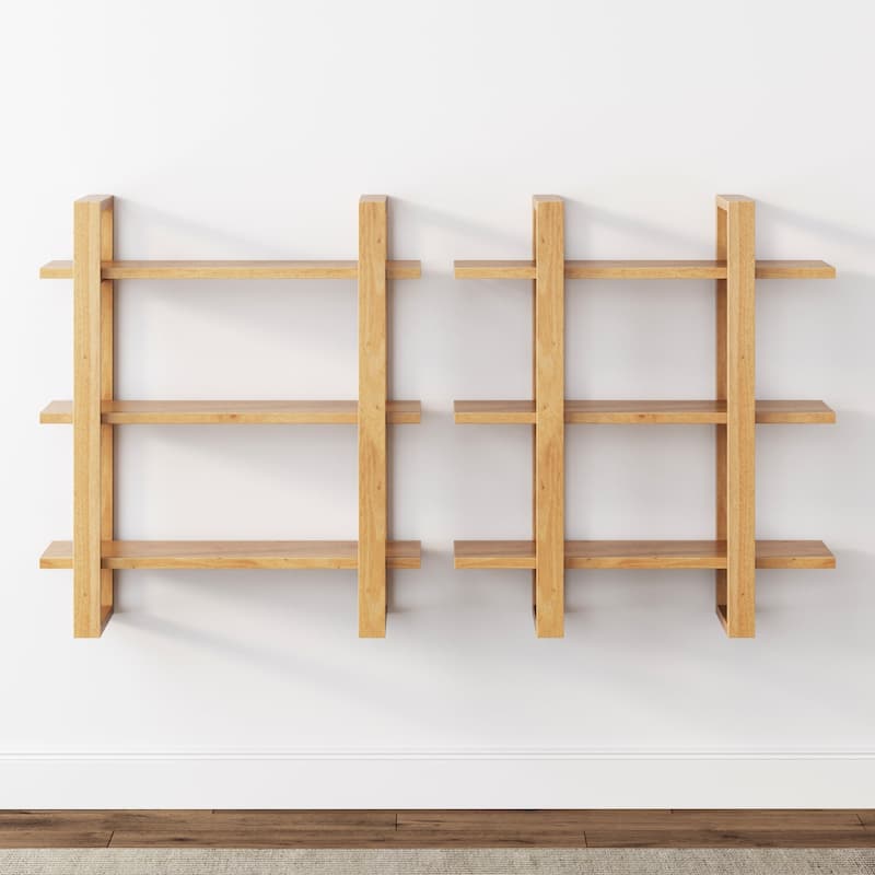 Nathan James Benji Floating Wall Book Shelves, 3-Tier Display Shelf, Decorative Modular Shelf in Solid Wood