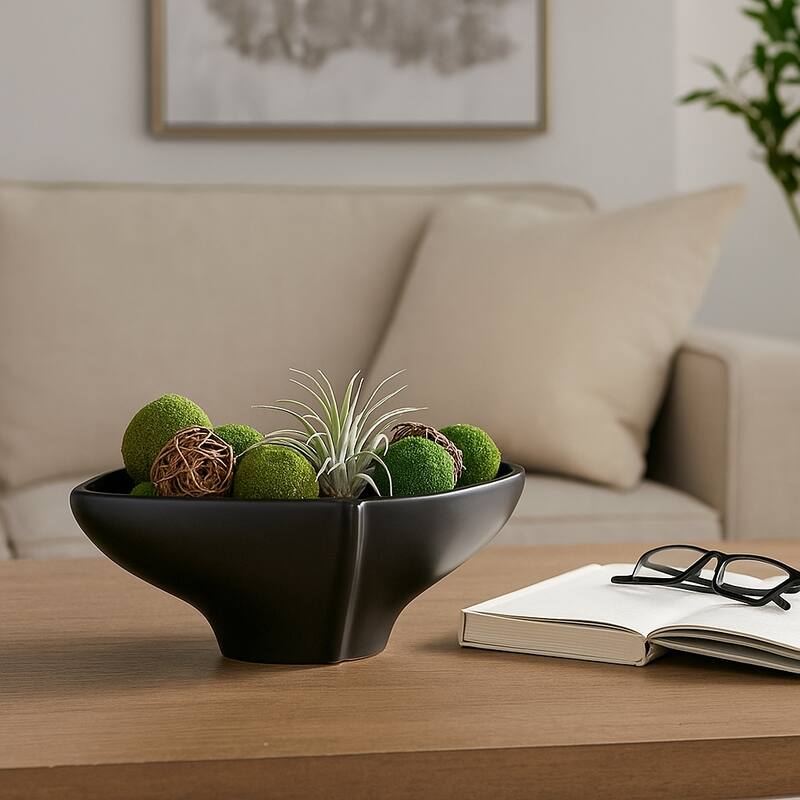 Modern Ceramic Sculptural Decorative Bowl - 16", Black - 16.0"