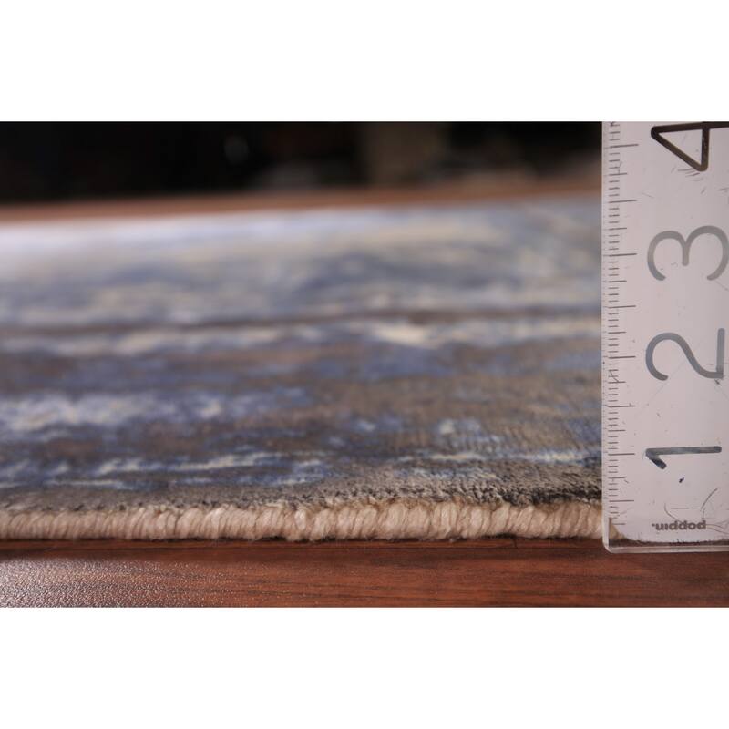 Abstract Modern Area Rug Handmade Blue Wool Carpet - 5'4" x 7'6"