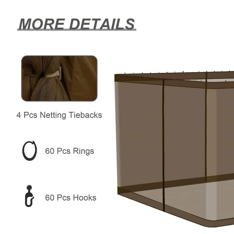 Aoodor 10'x12' Replacement Gazebo Mosquito Netting 4-Panel Sidewalls