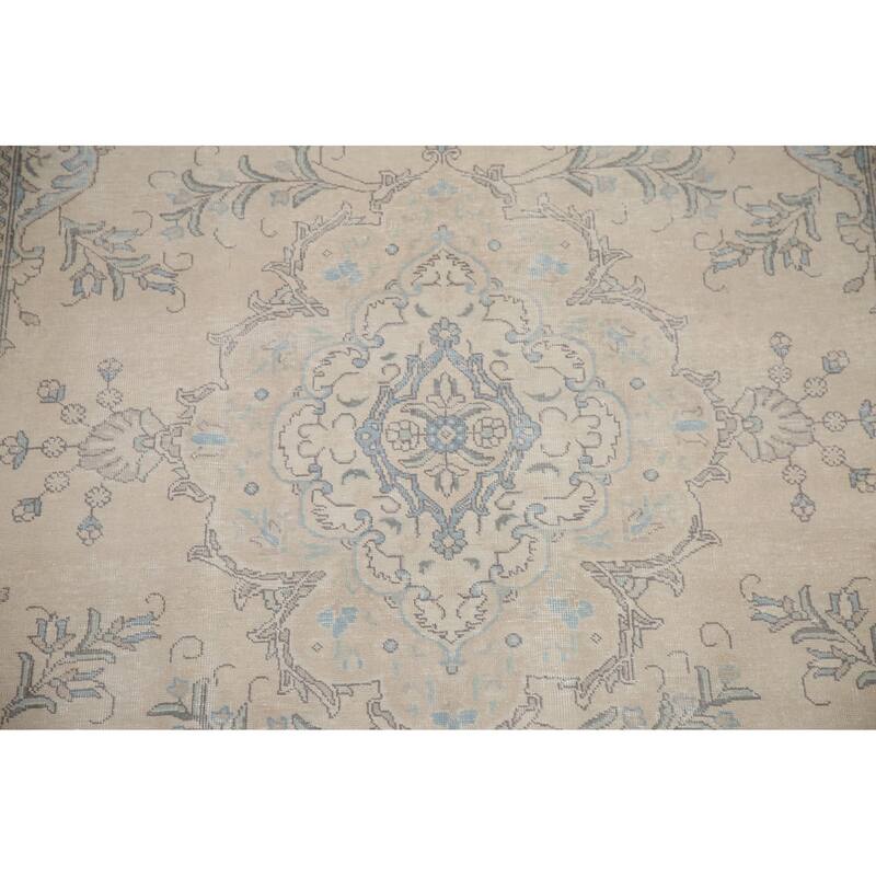 Hand Knotted Oriental 100% Wool Carpet Traditional Floral Beige & Ivories Tabriz Area Rug - 9' 2'' X 5' 6''