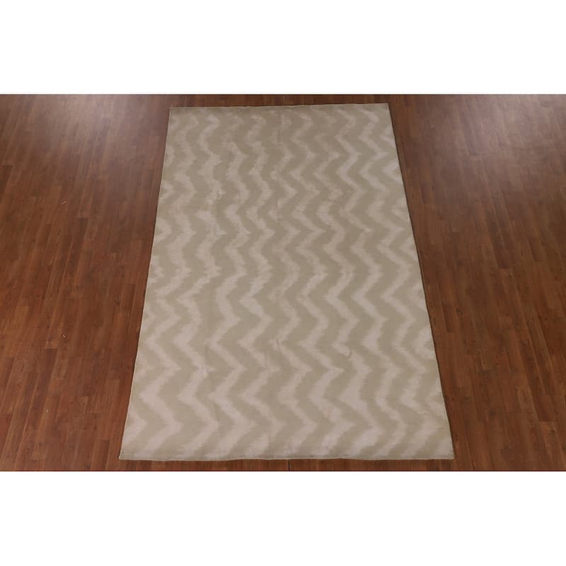 Chevron Style Nepalese Area Rug Hand-Knotted Oriental Wool Carpet - 5'11" x 9'0"