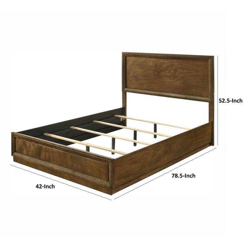 Rouk Twin Size Bed w Panel Headboard, Walnut Brown Okume Veneer