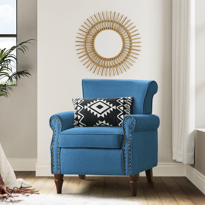 Nyctelius Upholstered Comfy Accent chair with Classic Turned Wooden Legs and Nailhead Trim by HULALA HOME