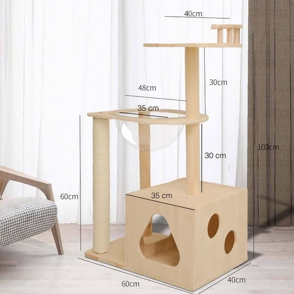 Solid Wood Cat Tower Cat Tree Cat Condo With Space Capsule Nest Cat