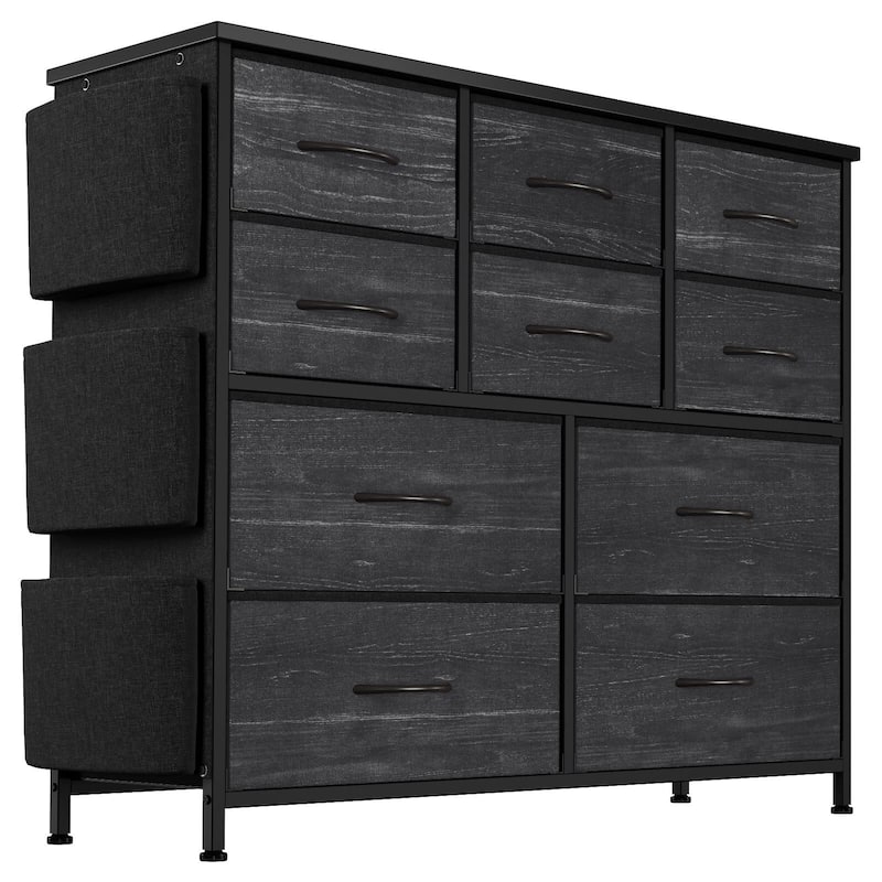 10 Drawer Dresser, Dresser for Bedroom with 10 Large Fabric Storage Drawers - Charcoal Black