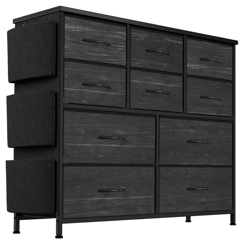 10 Drawer Dresser, Storage Organizer Unit with Fabric - Grey
