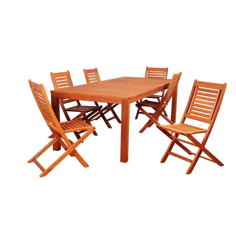 7-Piece Brown Bradford Eucalyptus Rectangular Outdoor Furniture Patio Dining Set 88"