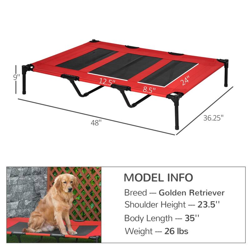 Elevated Raised Cooling Cots Bed for Large Dogs Portable Indoor & Outdoor Pet Hammock w/ Carry Bag Metal Frame Breathable Mesh