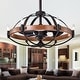 preview thumbnail 1 of 5, Gredis Black/Wood Finish Metal 6-light 30-inch Ceiling Fan Chandelier