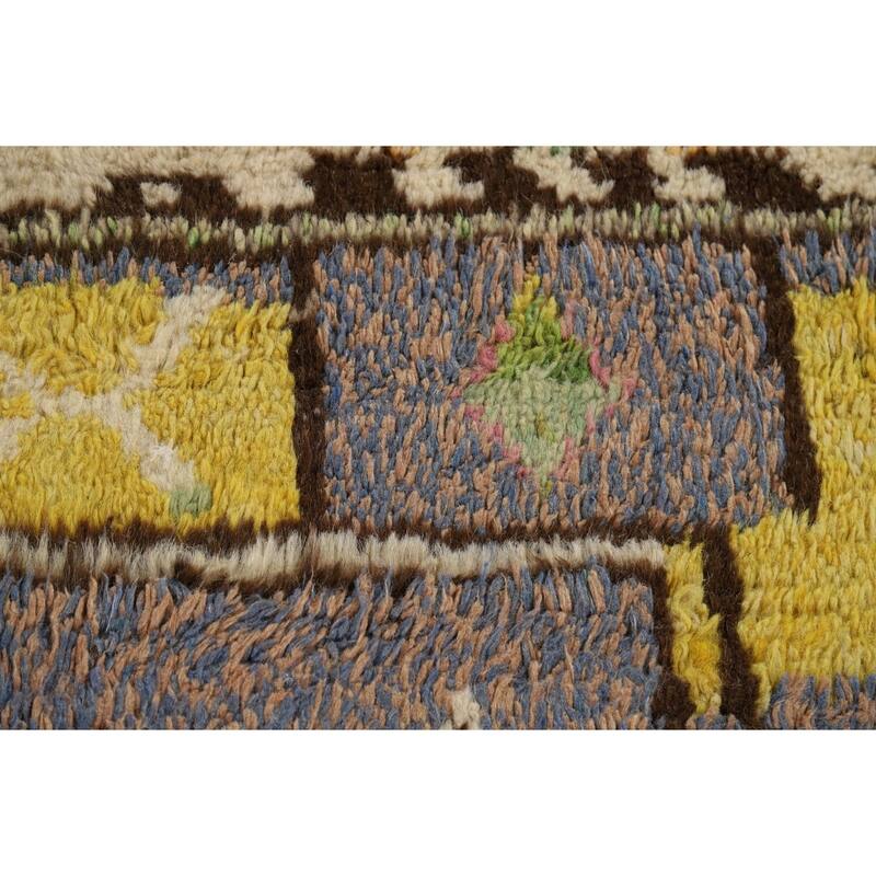 Gray Plush Geometric Moroccan Area Rug Hand-Knotted Wool Carpet - 9'0" x 12'7"