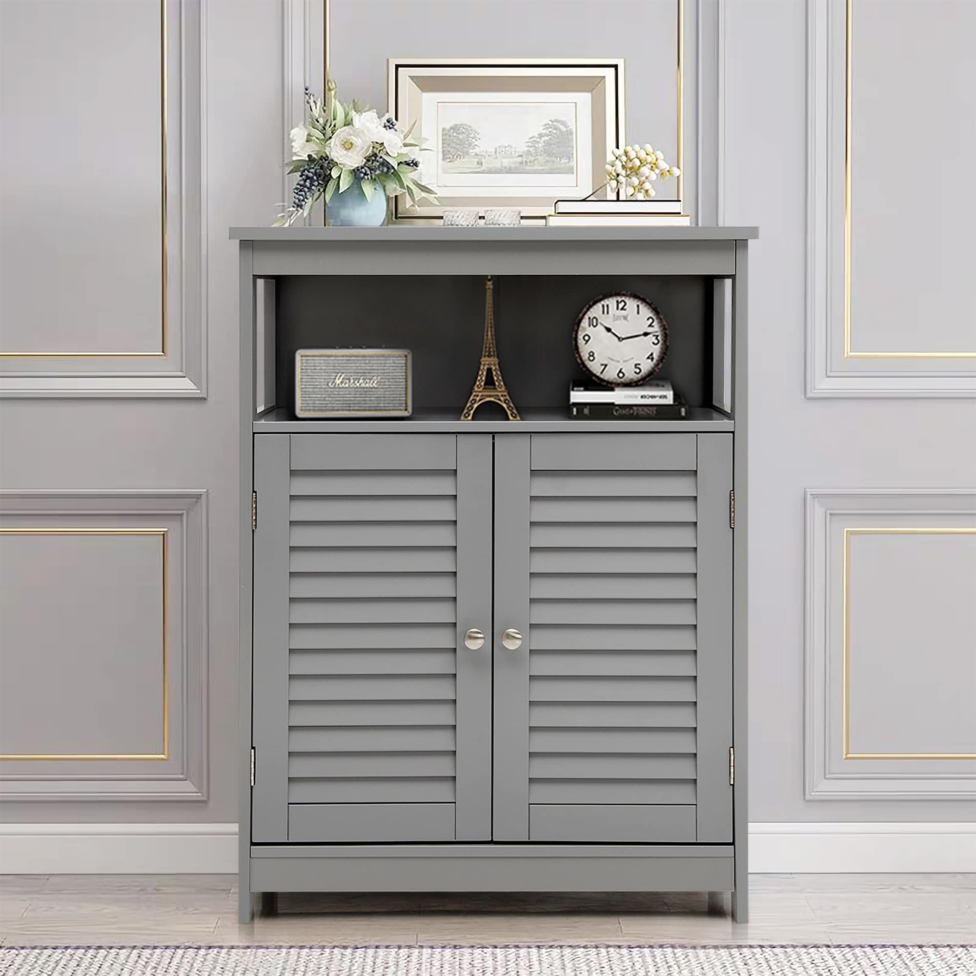 Costway Bathroom Storage Wood Floor Cabinet with Double Shutter Door ...