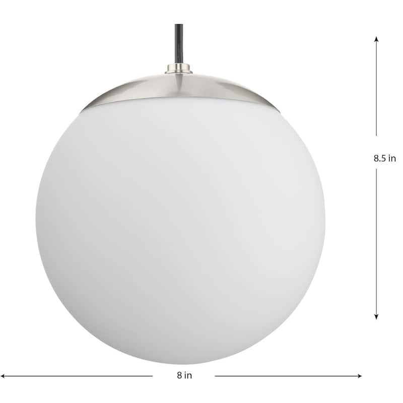 Atwell Collection Brushed Nickel and Opal Glass Globe Small Hanging Pendant Light - 8 in x 8 in x 8.5 in