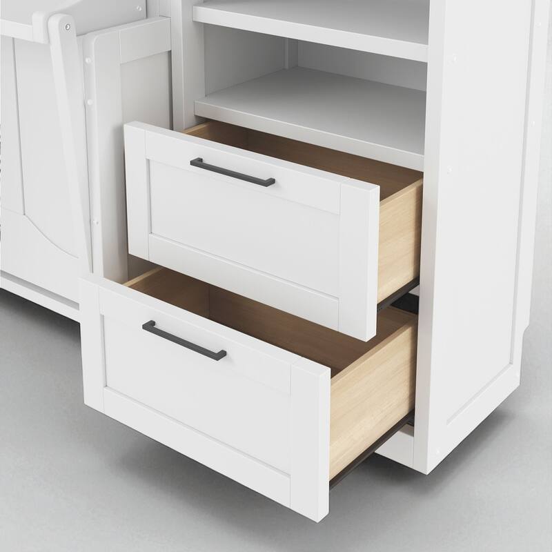 Queen Size Murphy Wall Bed with Closet, Storage Drawers and Shelves, Foldable Cabinet Bed Frame