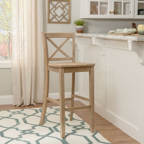 Copper Grove Frunza Wooden 30-inch X-back Bar Stool - Single - Greywash - Bar Height
