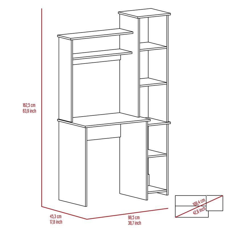 Compact Computer Desk with Hutch, Bookcase, and Spacious Workspace for Home Offices