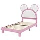 preview thumbnail 18 of 24, Twin/Full Size Upholstered Platform Bed with Cartoon Ears Shaped Headboard and LED Light, Modern Bed Frame with Support Legs