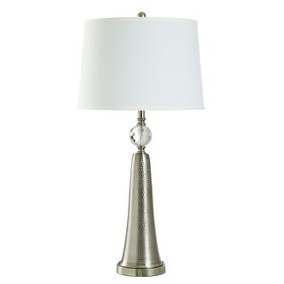 StyleCraft Brushed Steel Metal Table Lamp Off White Shade Bed
