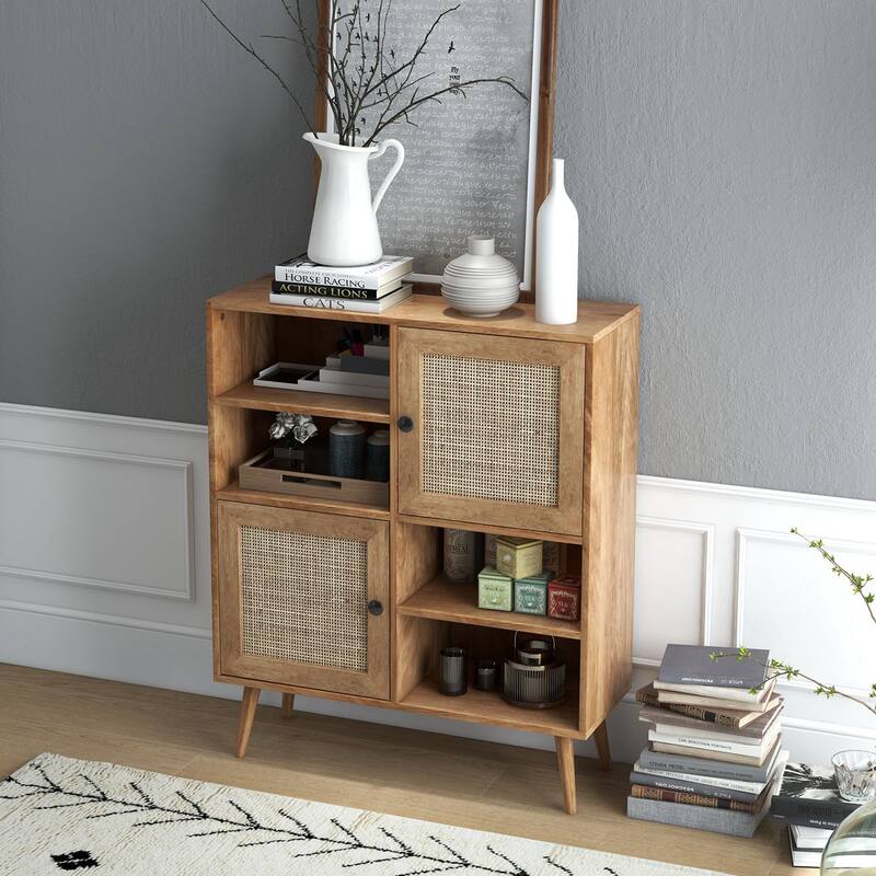 Rattan Buffet Sideboard Accent Storage Cabinet Coffee Bar Cabinet