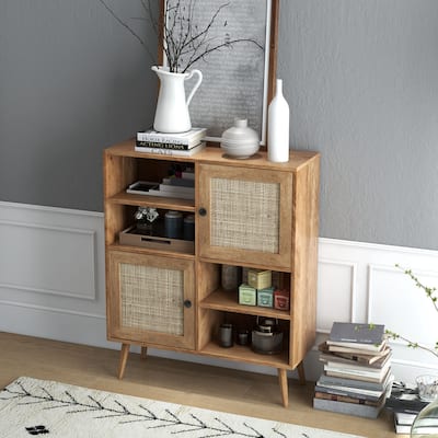 Rattan Buffet Sideboard Accent Storage Cabinet Coffee Bar Cabinet